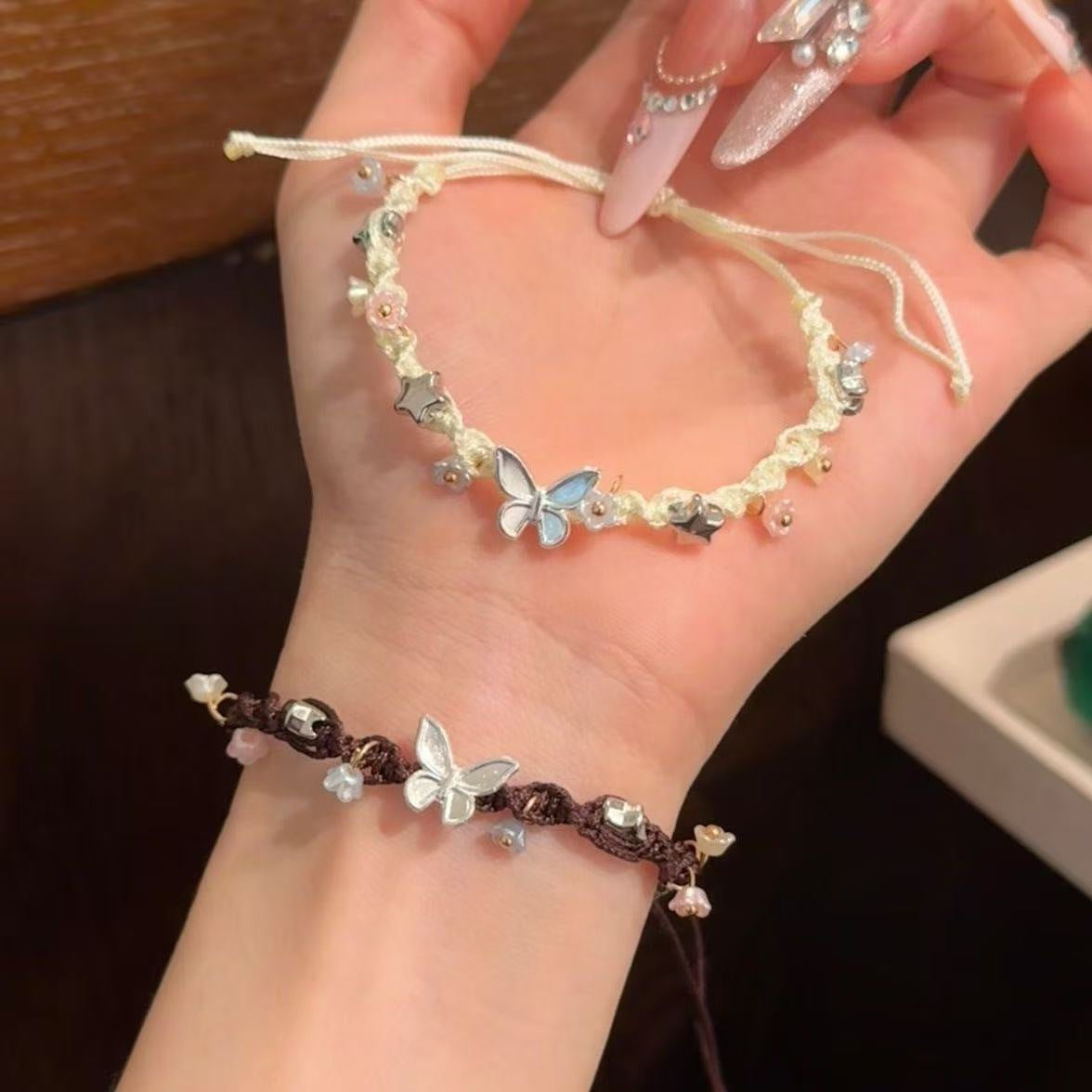 Leaf Butterfly Star Flower Mori Style Hand Woven Rope Couple Bracelets
