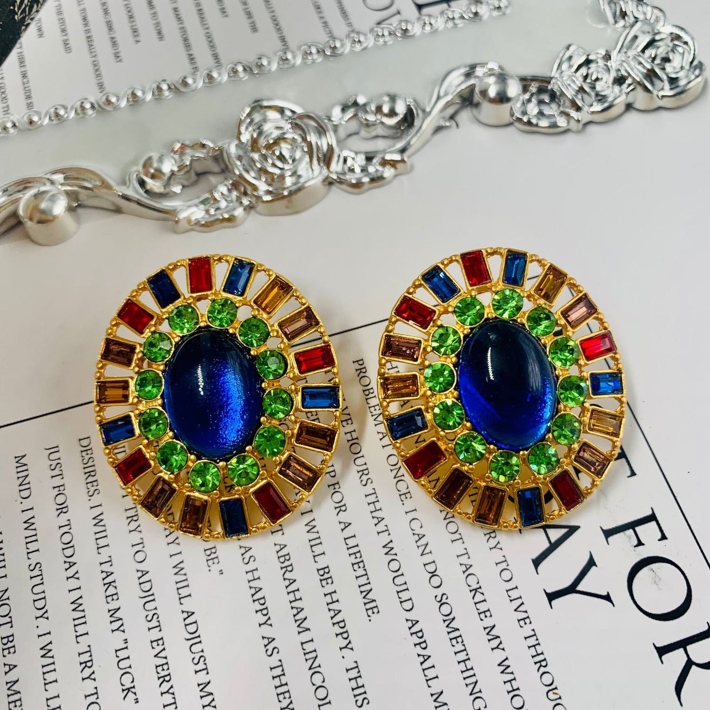 Diamond Inlaid Contrast Colored Glaze Colorful Sier Needle Electroplated Real Stud Earrings