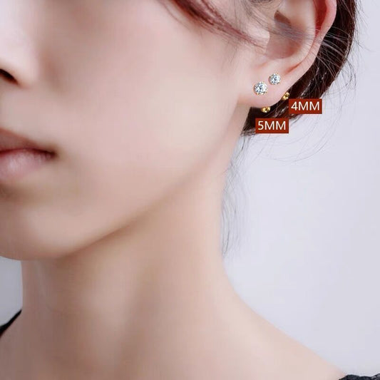 Double-headed Ear Bone Trendy Zircon Screw Buckle Stud Earrings