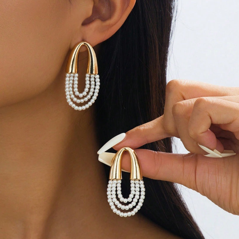French Pearl Tassel Personality Wild Special Earrings