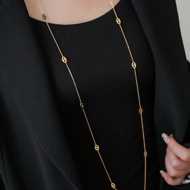 Extended Double Layer Pig Nose Twin Necklace
