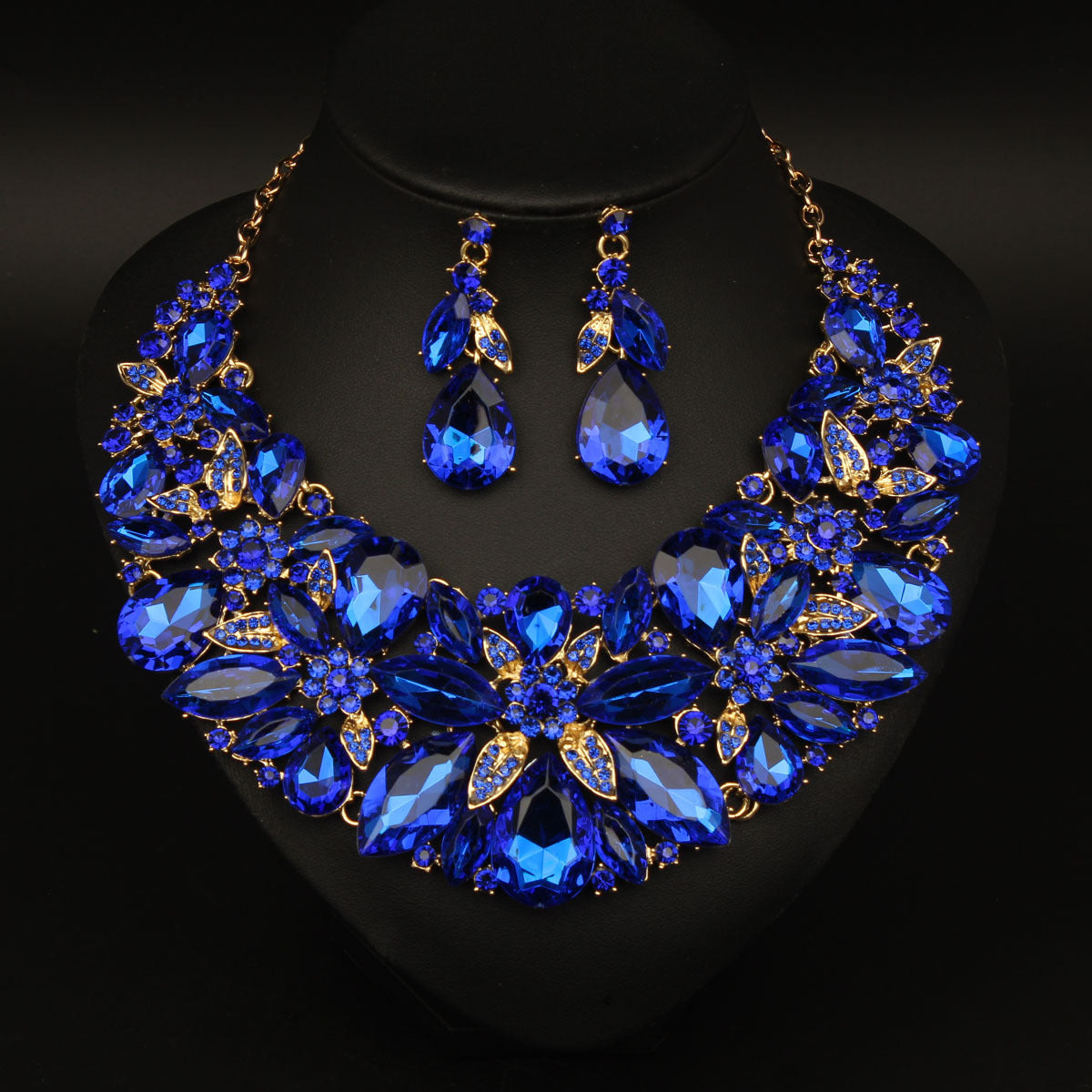 Fashion Exaggerated Gemstone Leaves Suite Luxury Dress Banquet Jewelry Set