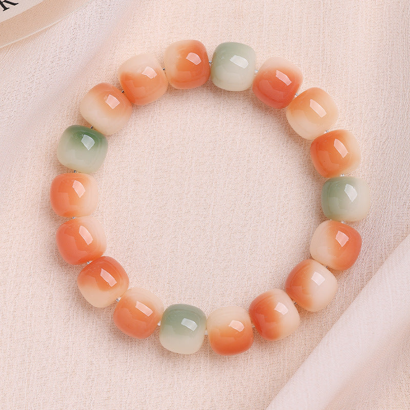 Men's Bodhi Pliable Temperament Skin Root Gradient Old Barrel Buddha Beads Bracelet