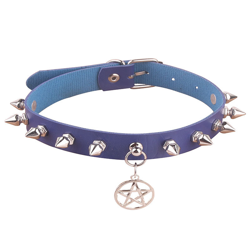 Women's Pentagram Alloy Leather Punk Hexagonal Pointed Collar