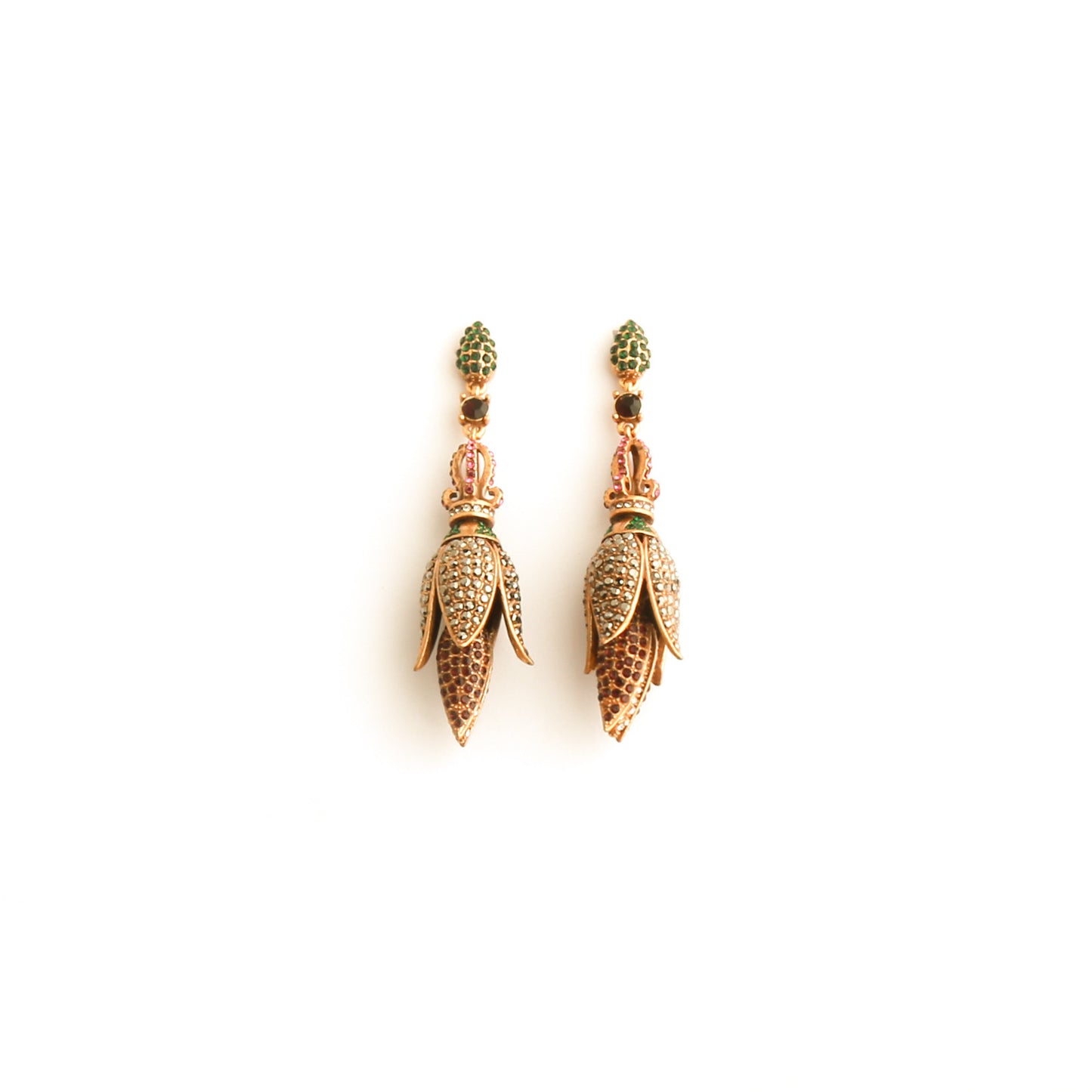 Real Gold Gaanized Enamel Diamond Retro Earrings
