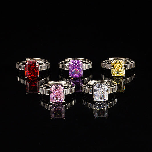 Flower Cut Inlaid High Carbon Light Luxury Design Rings