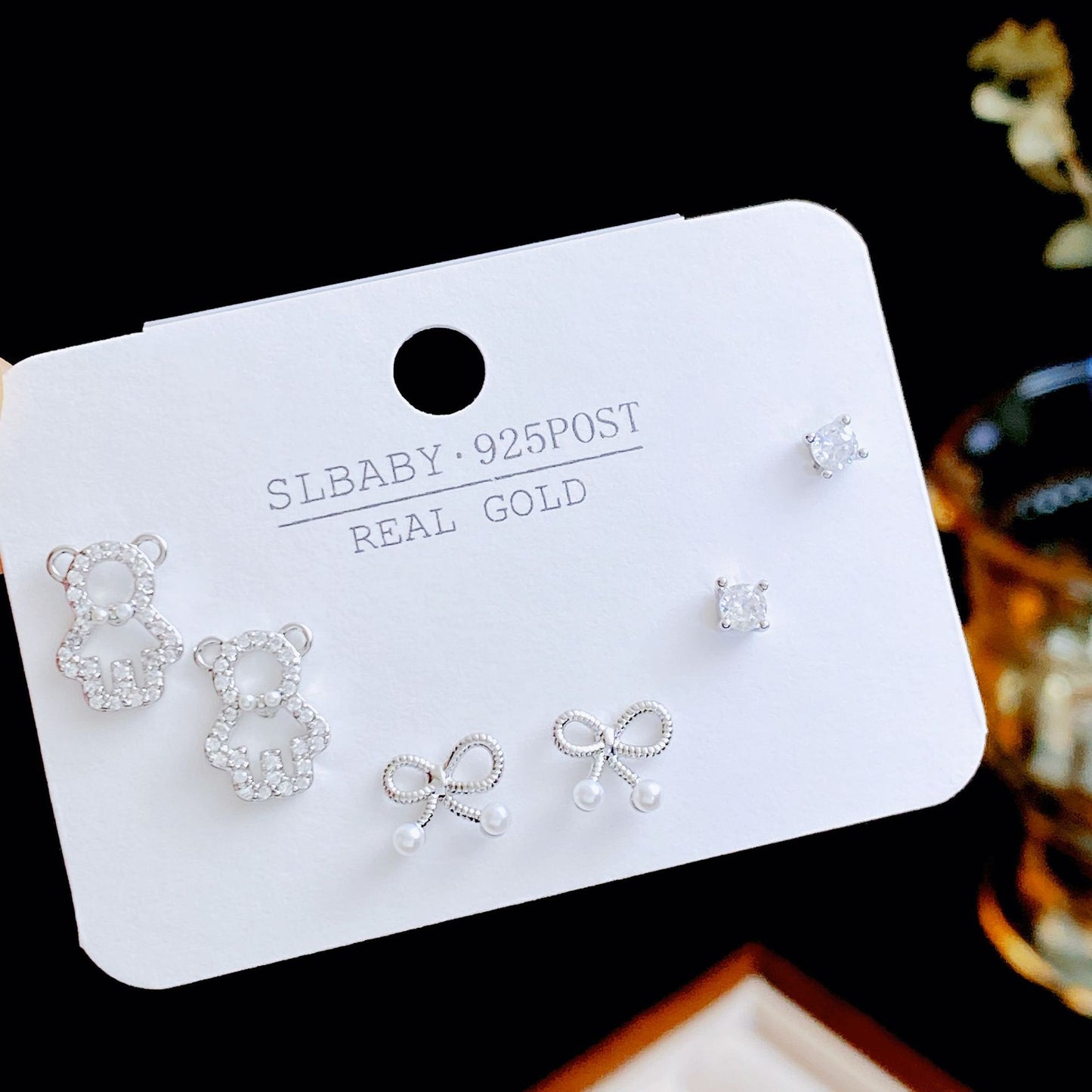 Micro Inlaid Zircon Pearl Commuter Three Pairs Earrings