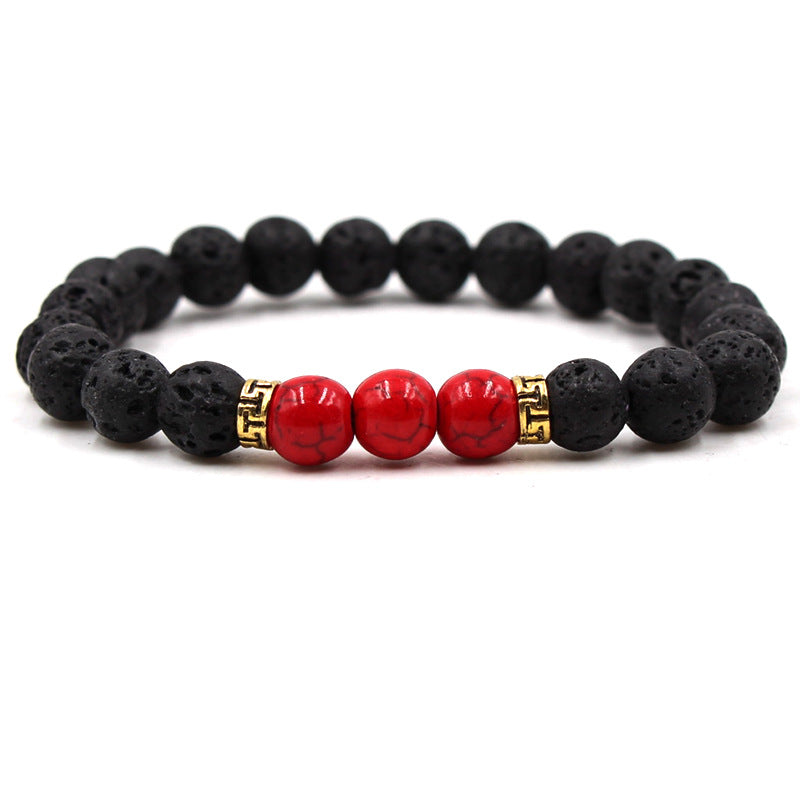 Women's & Men's Volcanic Rock Black Lava Turquoise Red Agate Bracelet