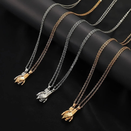 Women's & Men's Couple Holding Hand Magnetic Suction Niche Necklaces