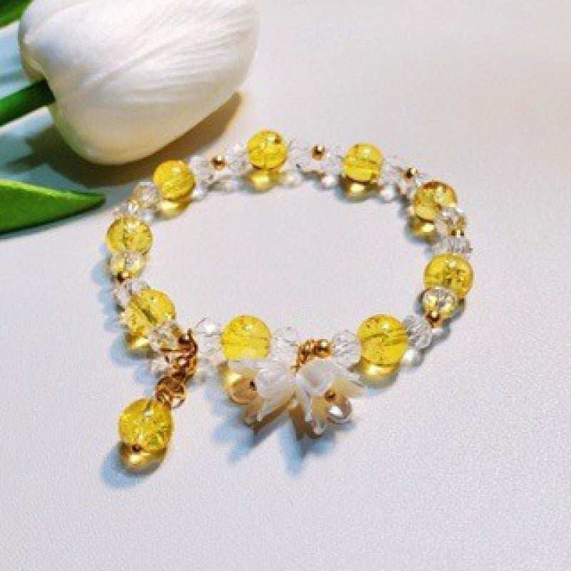 Camellia Little Daisy Crystal Girlfriends Color Glass Chipping Bracelet