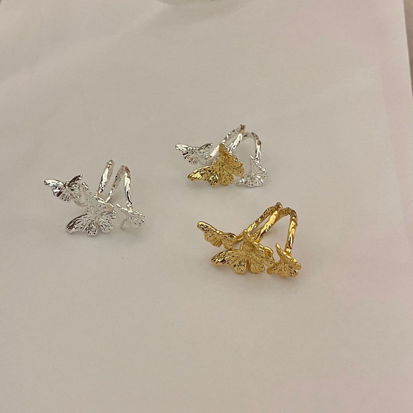 Classic Style Liquid Butterfly Sier Plated Ring