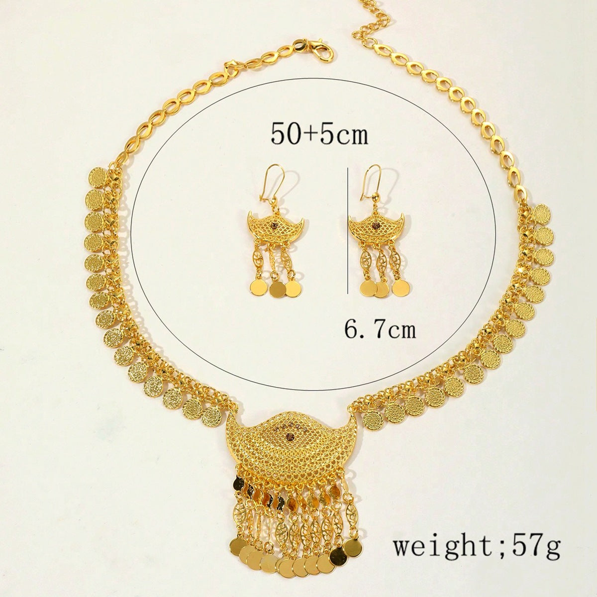 Women's Fashionable Golden Alloy Hollow Coin Tassel Jewelry Set