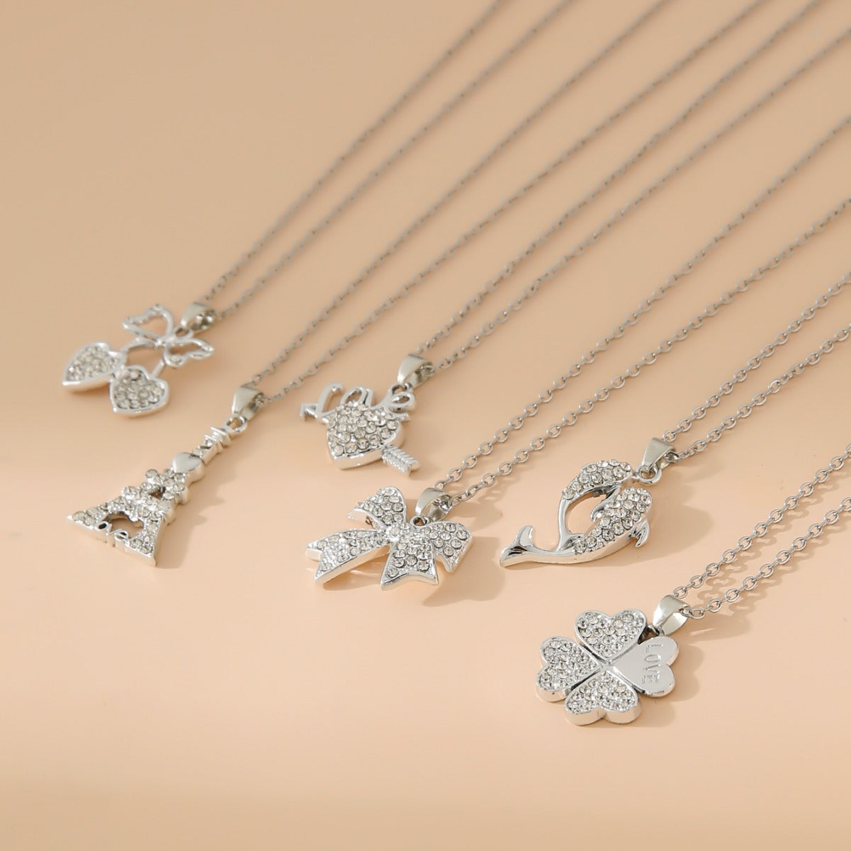 Women's Stainless Steel Diamond Four-leaf Clover Love Tower Necklaces