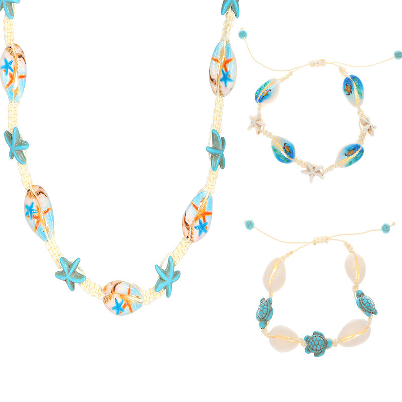 Ocean Style Cartoon Shell Female Bohemian Creative Weaving Turtle Jewelry Set