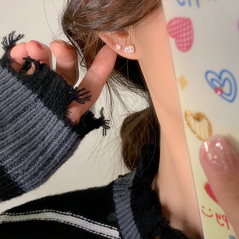 Women's Love Heart Ear Bone Zircon Pin Diamond Stud Earrings