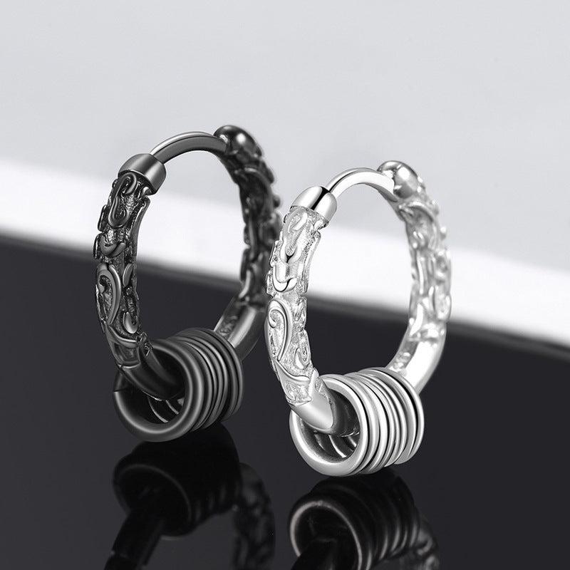 Men's Personality Trend Gold Hoop Stick Black Earrings