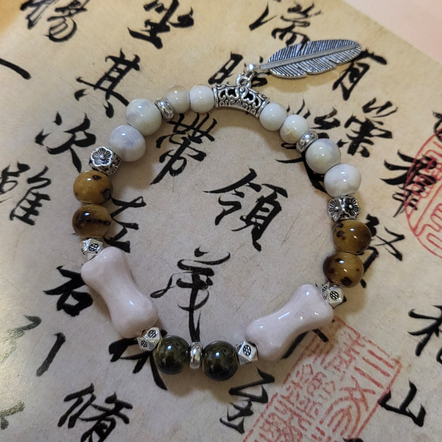 Ten Yuan Three String Hot Ceramic Porcelain Rose Beads Handmade Bracelet