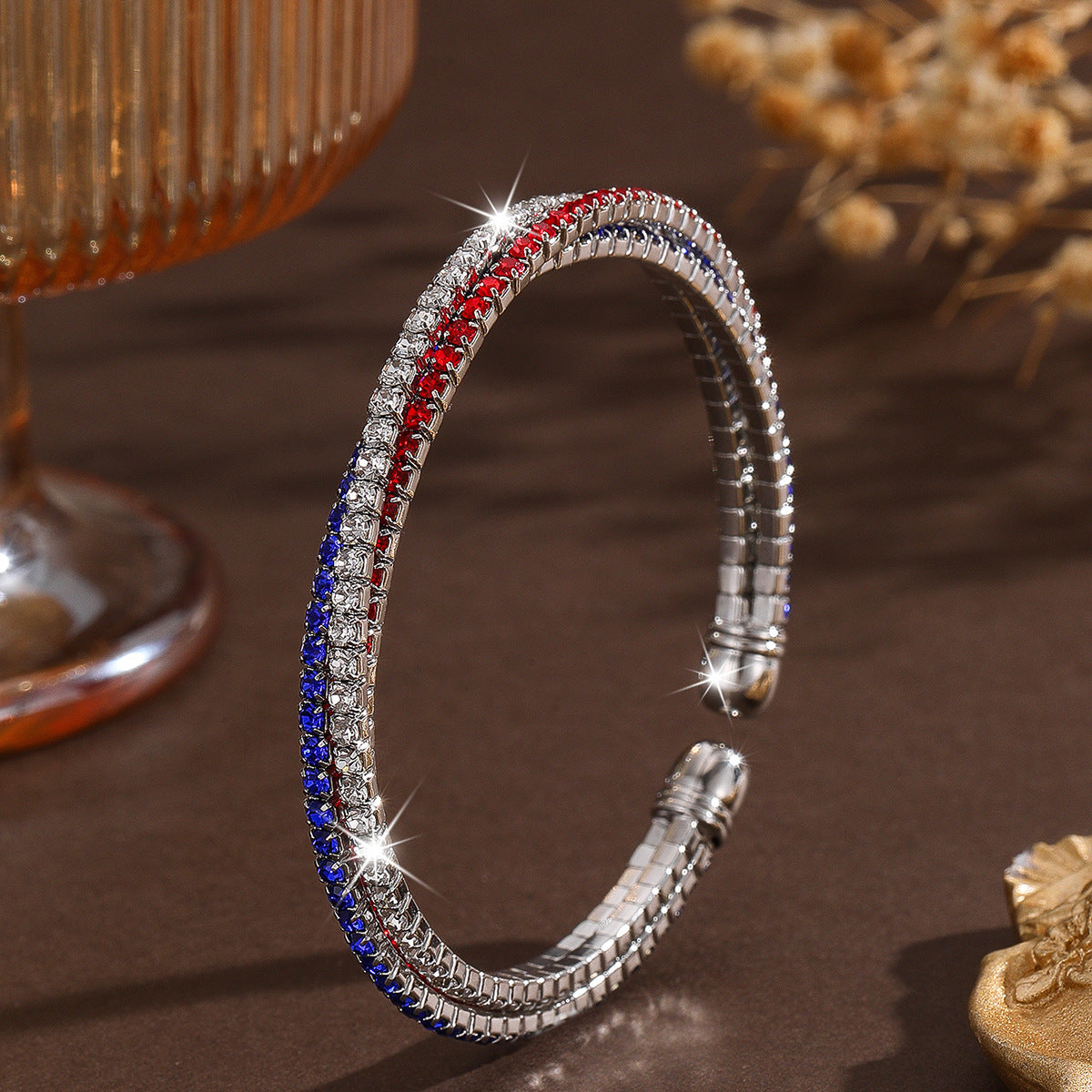 Full Diamond Color Fashion Artificial Trend Independence Day Wrist Bracelet