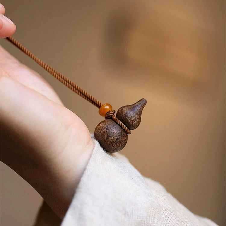 Women's & Men's Natural Eaglewood Calabash Pendent Crafts Fu Lu Chinese Style Meaning Necklace