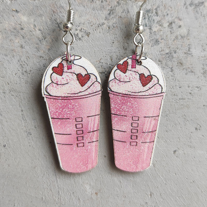 Drink Ice Cream Love Heart Cute Earrings