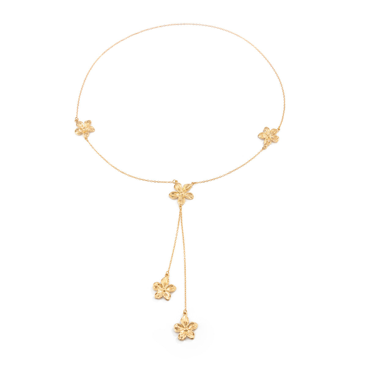 Women's Sweet Cool Metal Three-dimensional Flower Tassel Fashion Y-shaped Slim Chain Necklaces