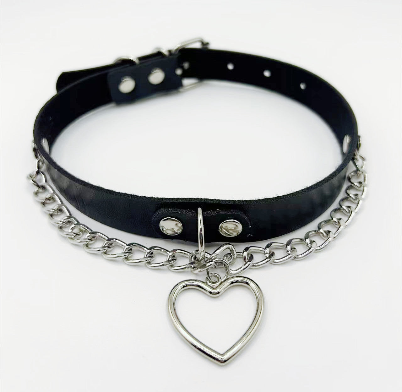 Love Peach Heart Neck Band Leather Collar