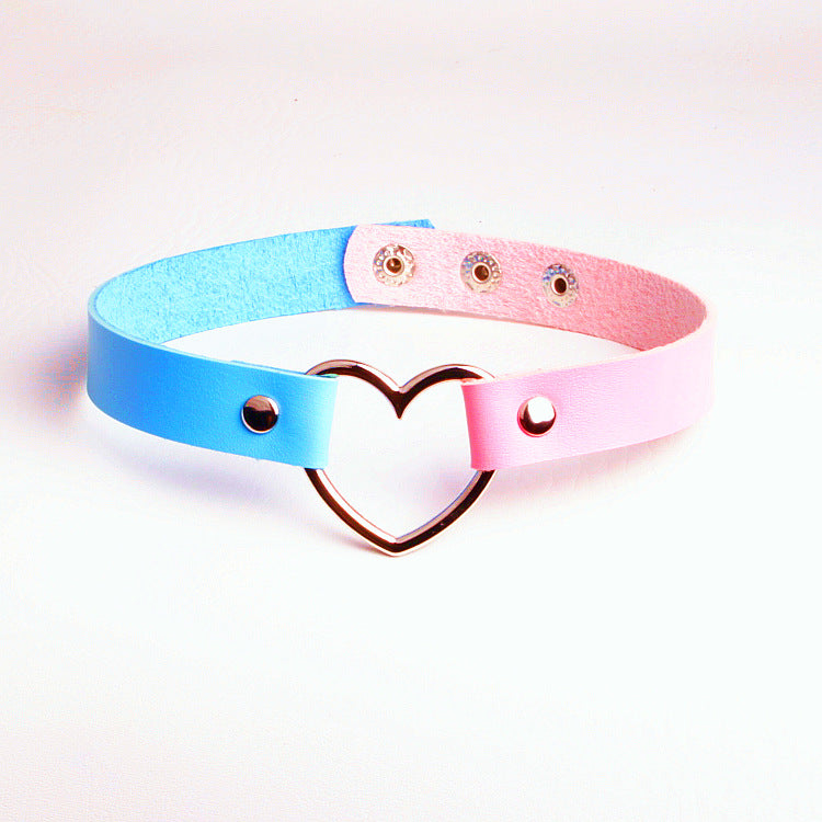 Punk Leather Two-tone Heart Love Fashion Collar