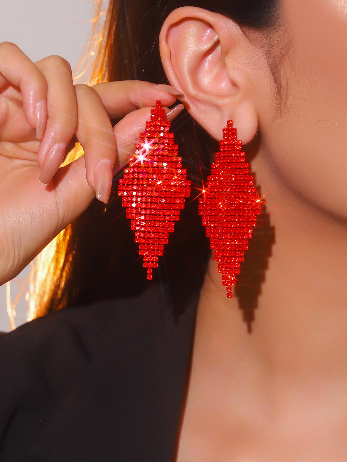 Women's Super Flash Rhinestone Long Fringe High-grade Earrings