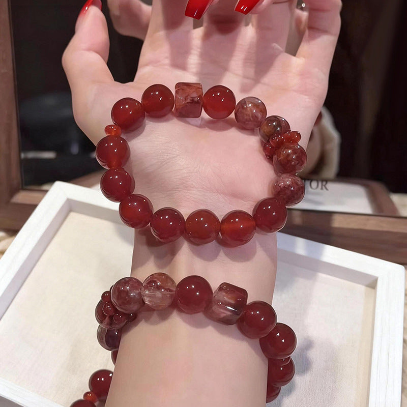 Natural Red Sealant Flower Agate Design Bracelet
