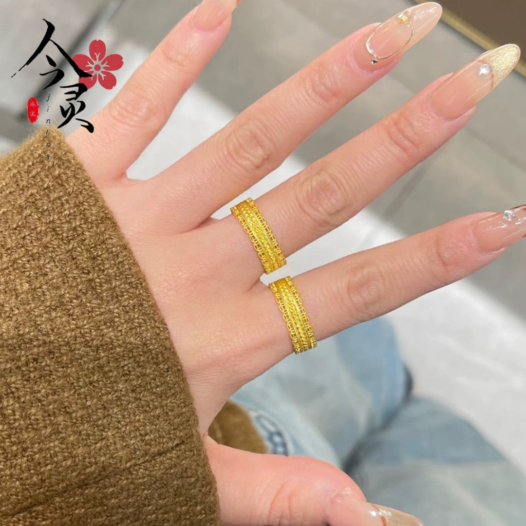 Alluvial Gold Ancient Style All-round Boutique Hollow Silk Wheat Lace Ring