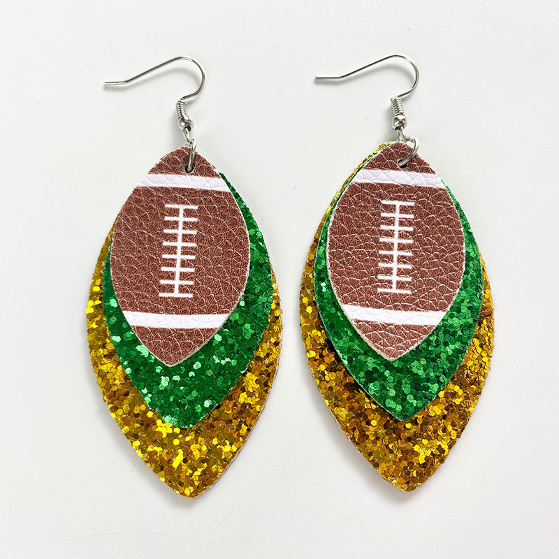 Color Matching Cheerleading Rugby Baseball Softball Leather Earrings