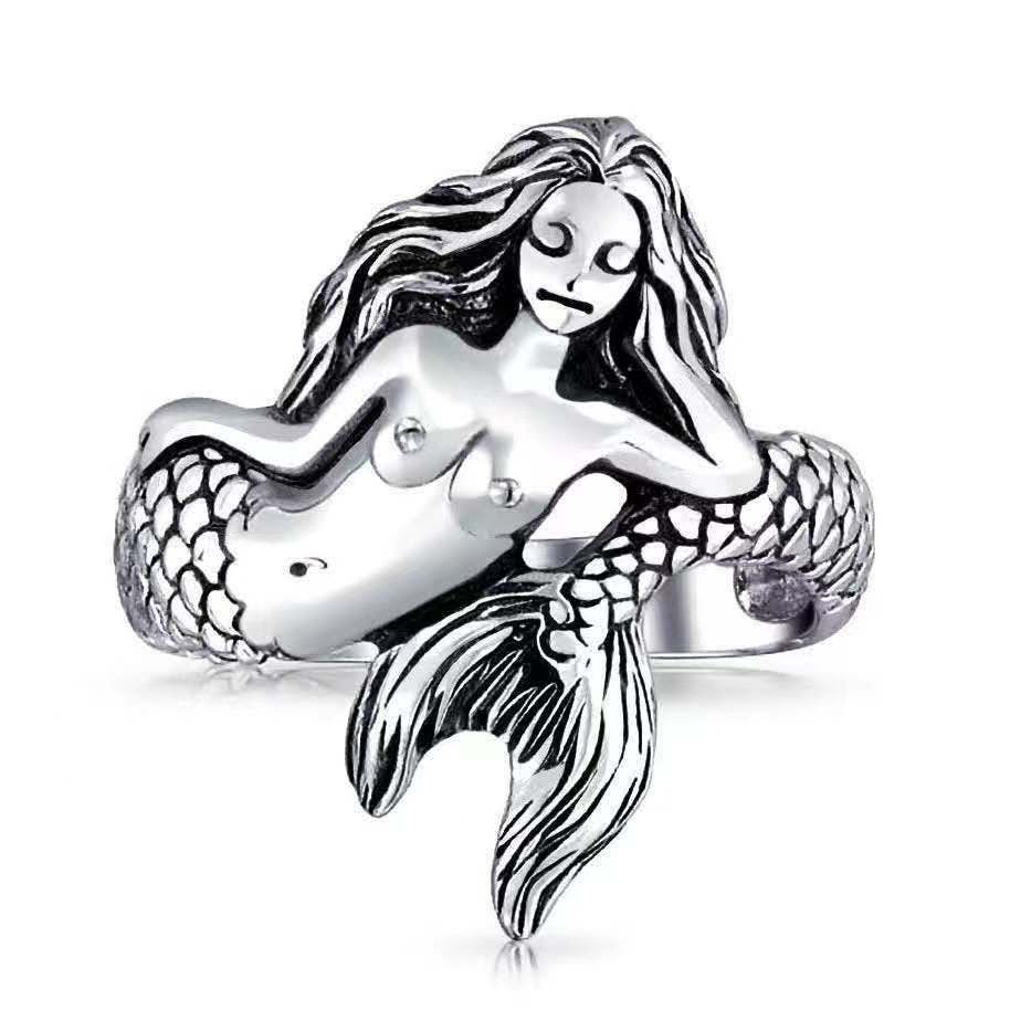 Women's Retro Mermaid Simple Trendy Versatile Creative Adjustable Imitation Thai Sier Ring