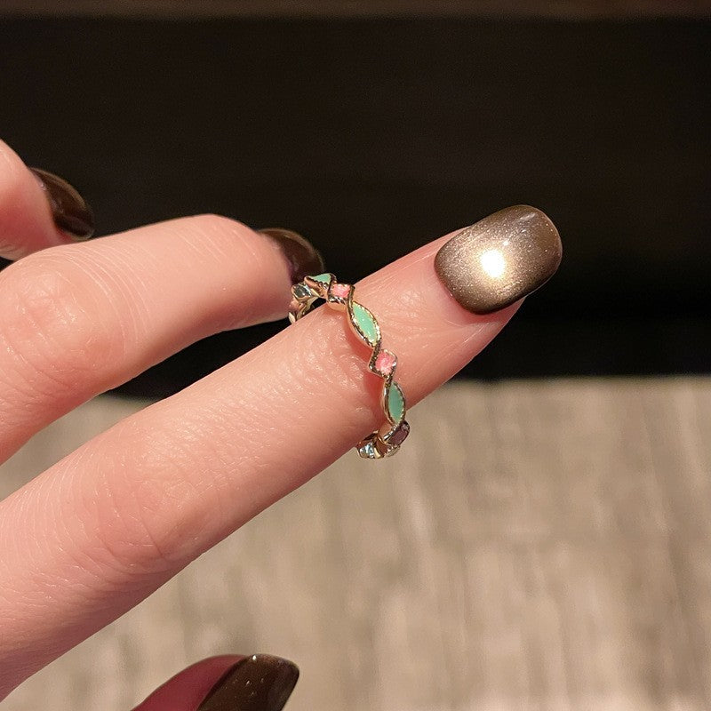 Paint Flower Spring Sequence Light Retro Small Pastoral Branch Tender Ring