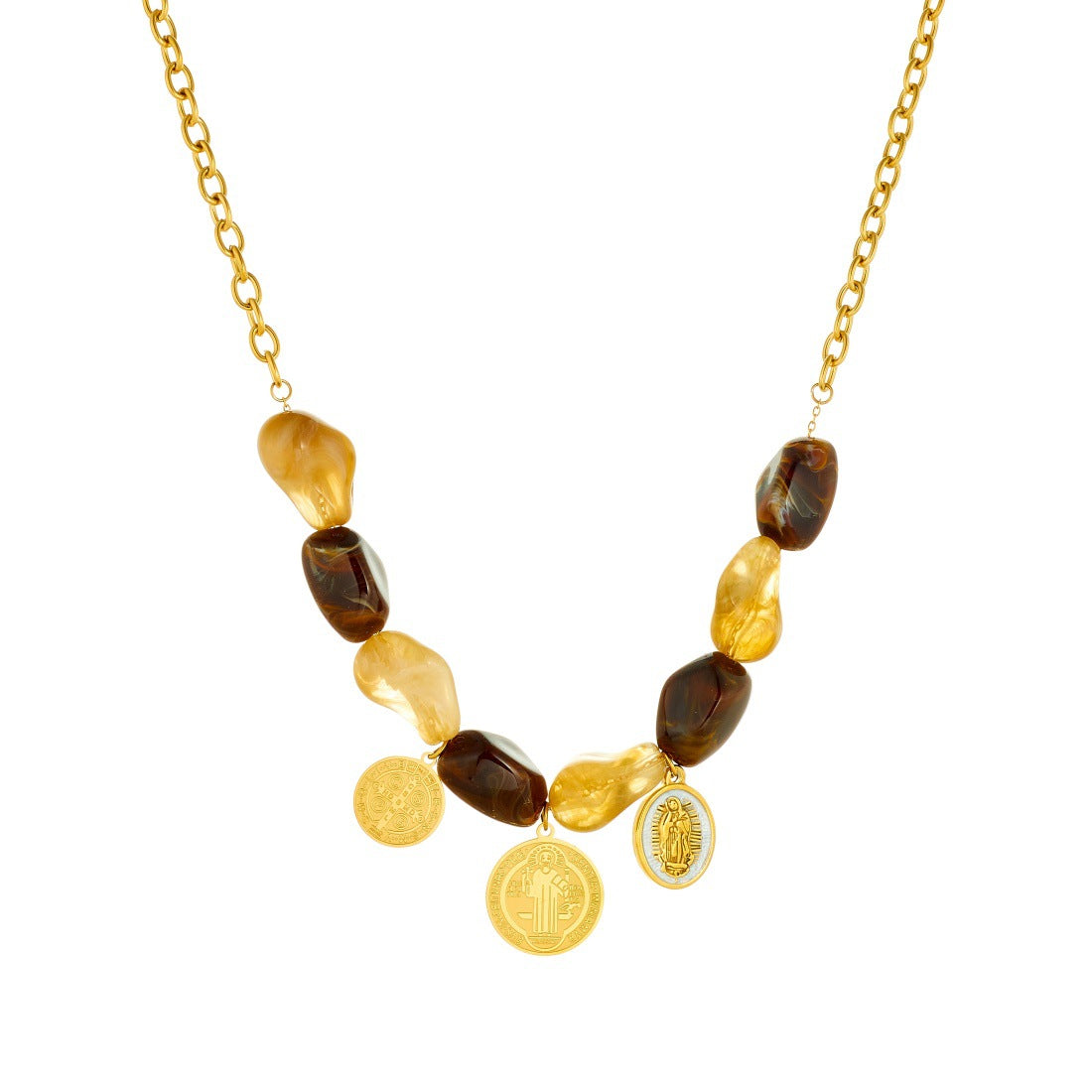 Retro Contrast Color Beaded Irregular Stitching Chain Gold-plated Jewelry Set