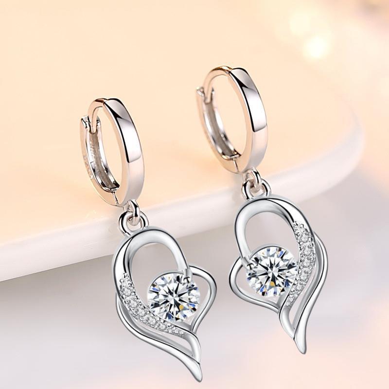 You Female Temperament Long Fashion Tide Heart-shaped Eardrops White Rings
