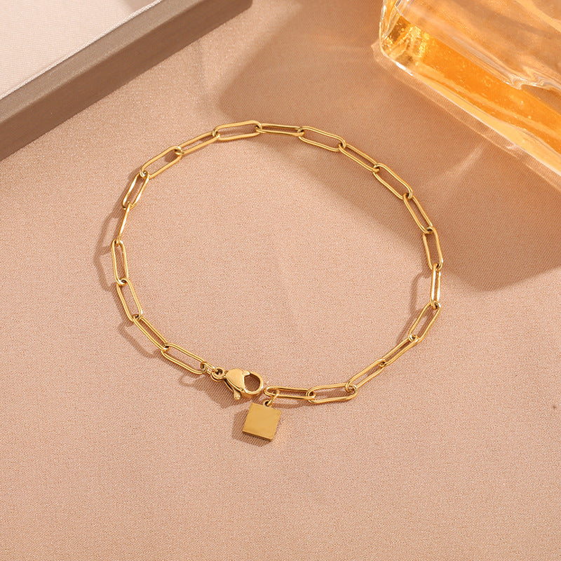 Women's & Men's Fashion Simple Gold Clip Square Titanium Steel No Fading Bracelet