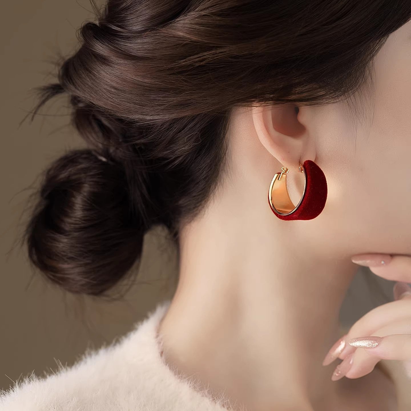 Sier Needle Flocking Round Red Simple Fashion Earrings