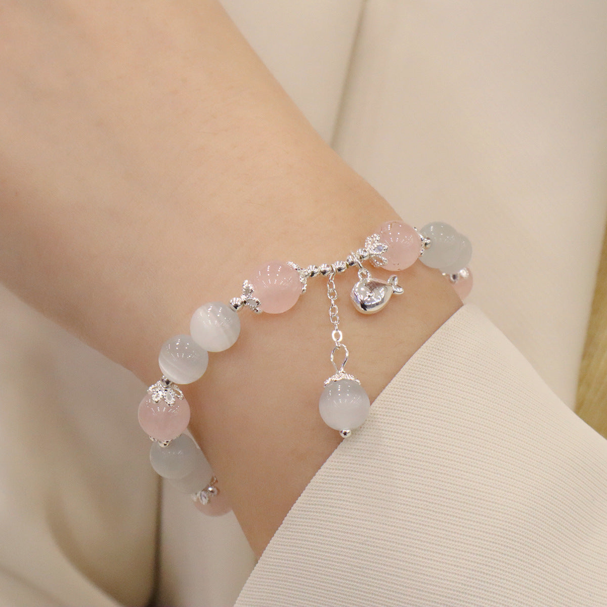 Chinese Sweet Fresh Natural Opal Gray Moonlight Graceful Trendy Bracelet