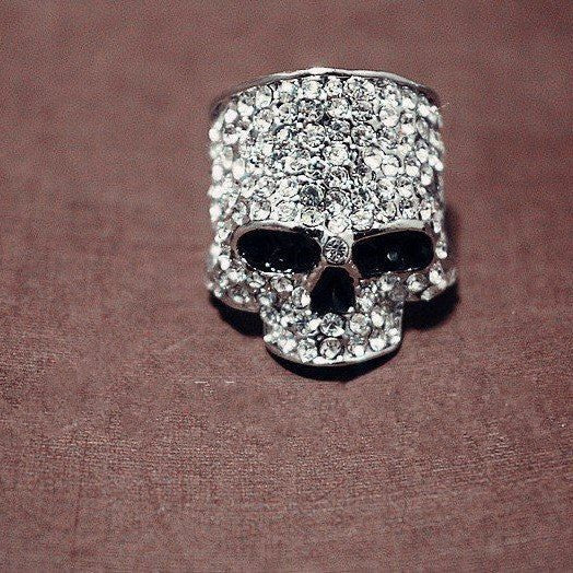 Rhinestone Skull Ghost Head Full Diamond Metal Hip Hop Ring