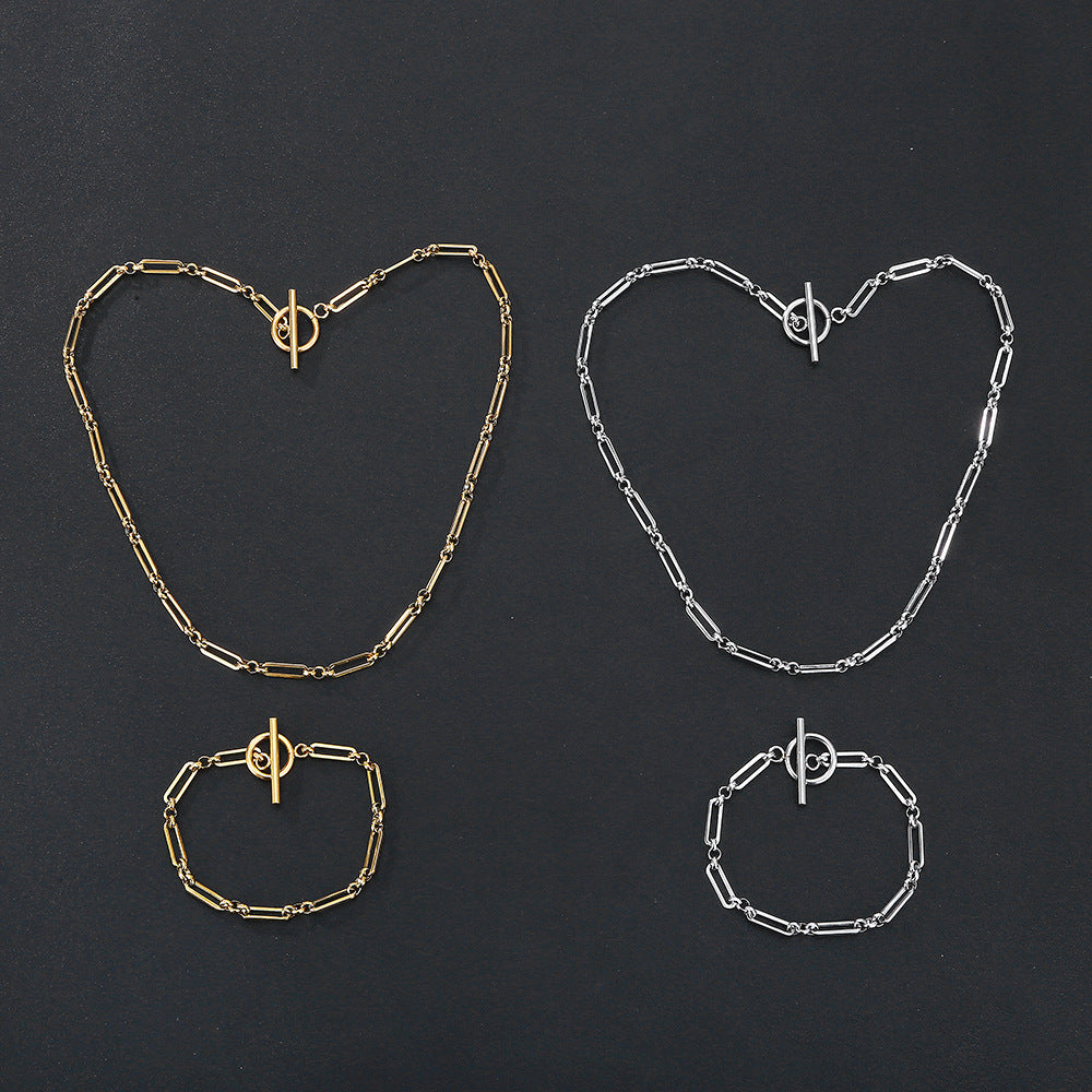 Fashion Waterproof Hard-wearing Metal Stainless Steel Handmade Chain Jewelry Set