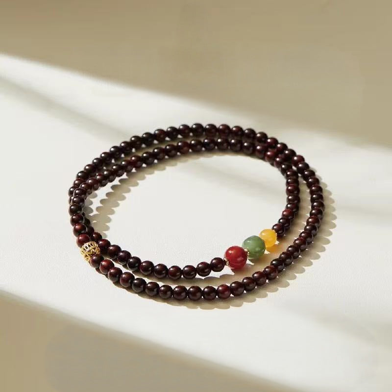 Double Obsidian Three Pterocarpus Jade Cook Bracelets