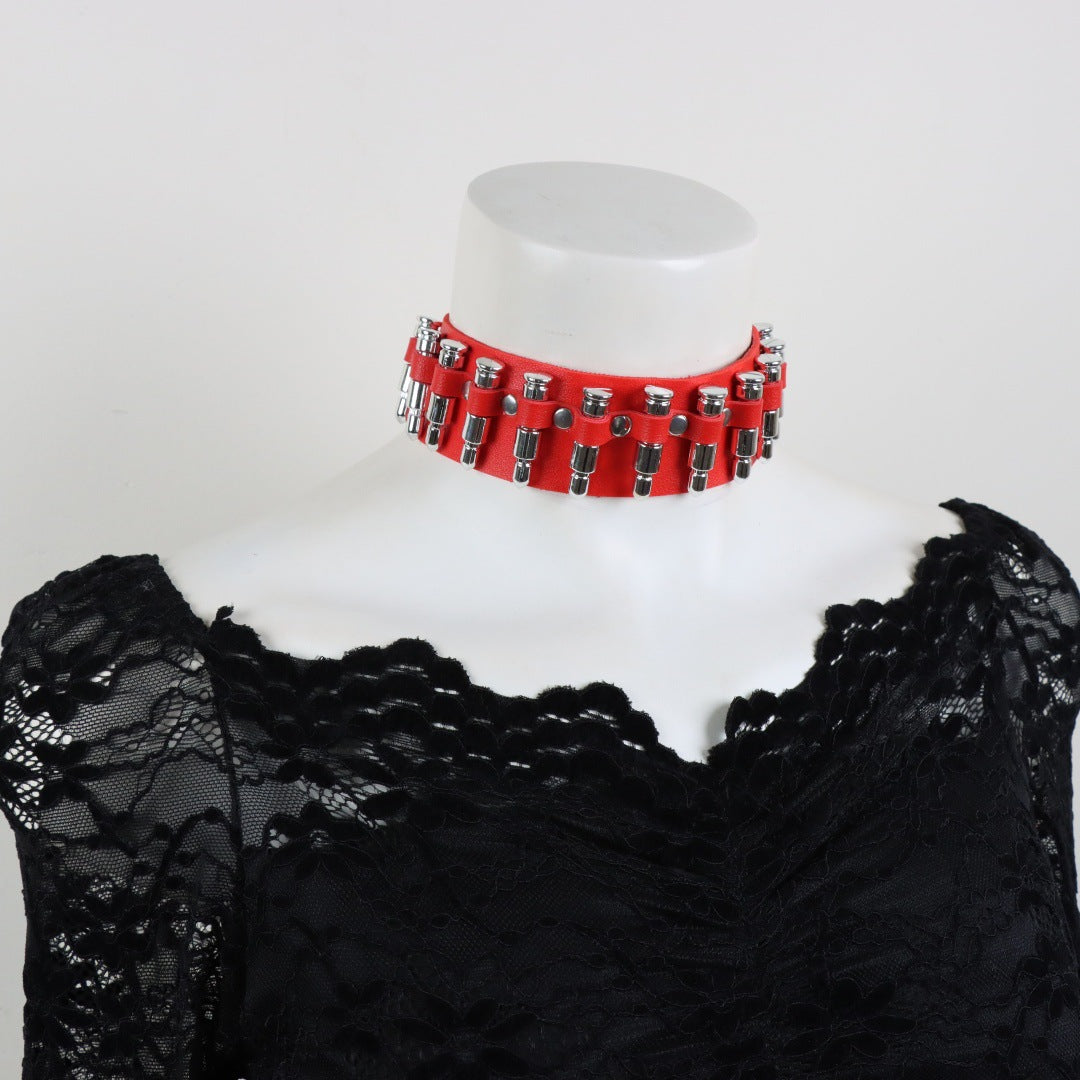 Men's Fashion Punk Leather Neck Pin Buckle Collar