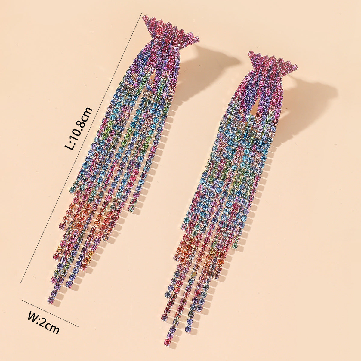 Semicircle Blue Tassel Rhinestone Long Ear Earrings