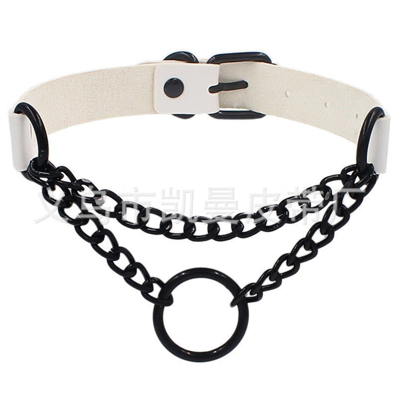 Leather Neckband Street Shot Black Chain Neck Strap Collar