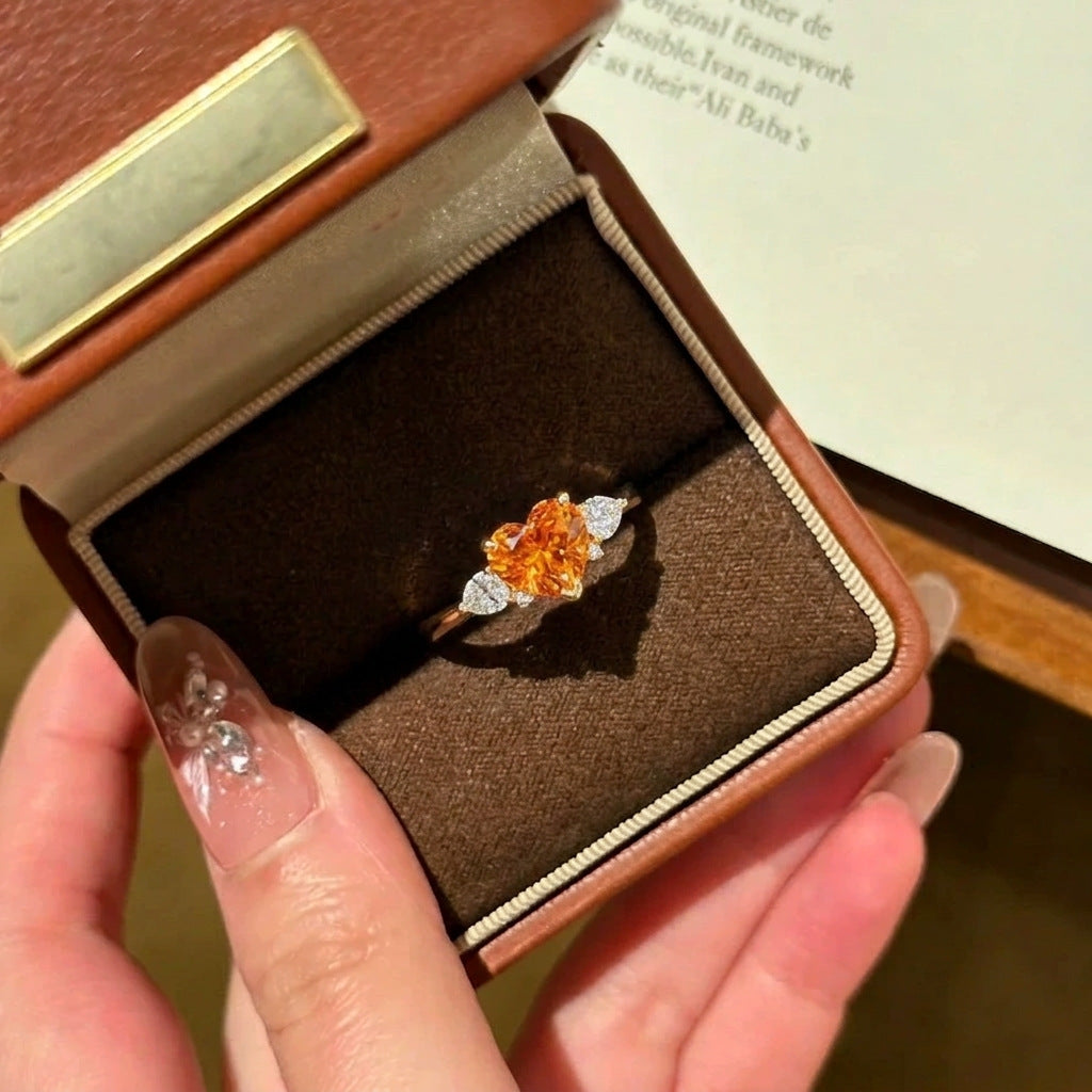 Style Morgan Orange Heart-shaped Exquisite Sweet Ice Flower Cut Peach Ring