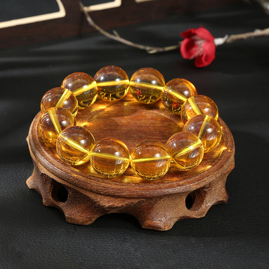 Women's & Men's Golden Amber Yellow Beeswax Single Circle Round Beads Bracelets