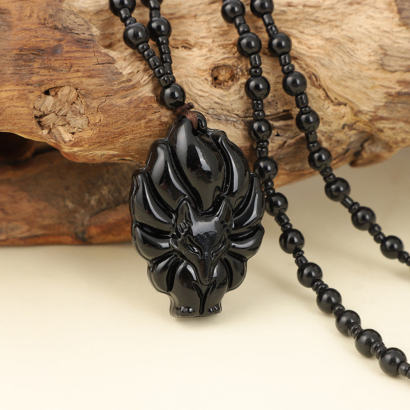 Women's & Men's Crystal Fox Obsidian Imitation Jade Long Sweater Pendants