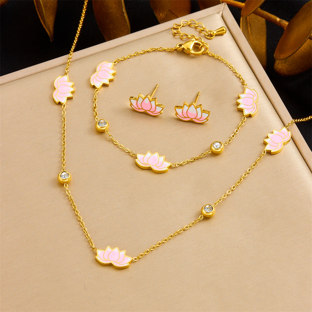 Exquisite Gold-plated Stainless Steel Love Pearl Flower Butterfly Jewelry Set
