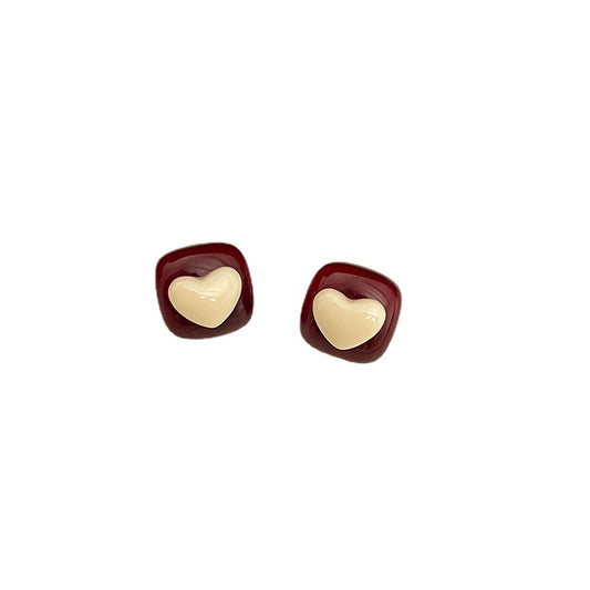 Women's Simple Temperament Red Love Heart Trendy Earrings