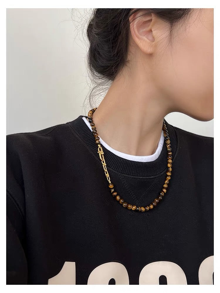 Women's Light Luxury Minority High-grade Tiger Eye Square Necklaces